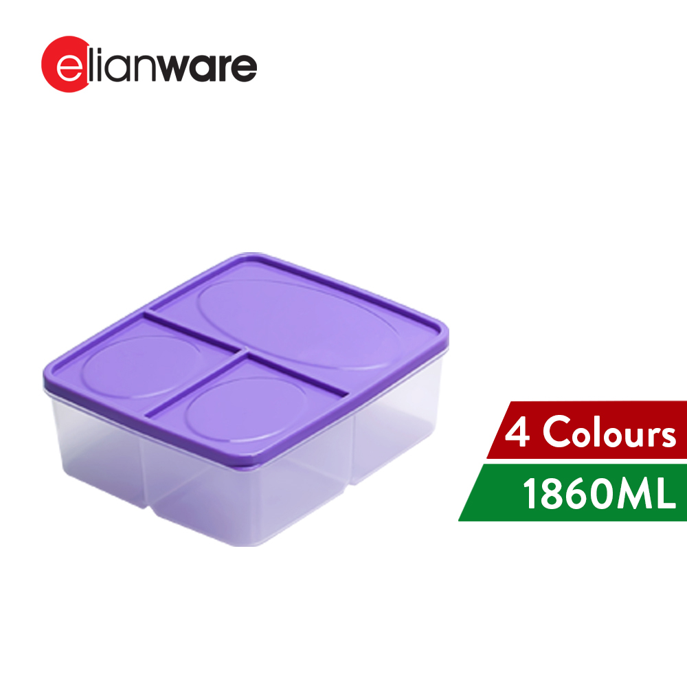 Elianware 1860ML 3 Compartments Microwavable Lunch Box Food Container Preparation with Spoon & Fork Big Capacity Bento