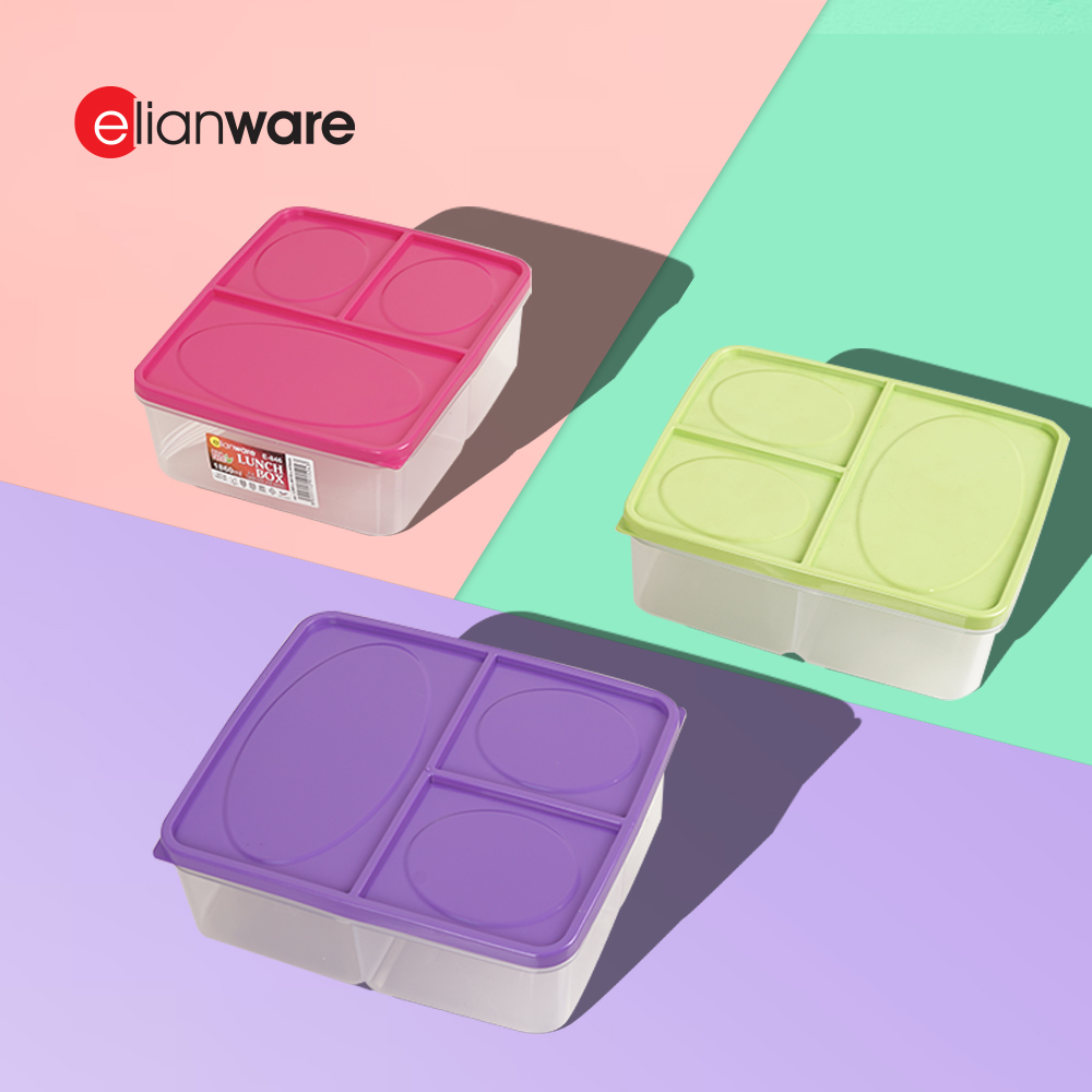 Elianware 1860ML 3 Compartments Microwavable Lunch Box Food Container Preparation with Spoon & Fork Big Capacity Bento
