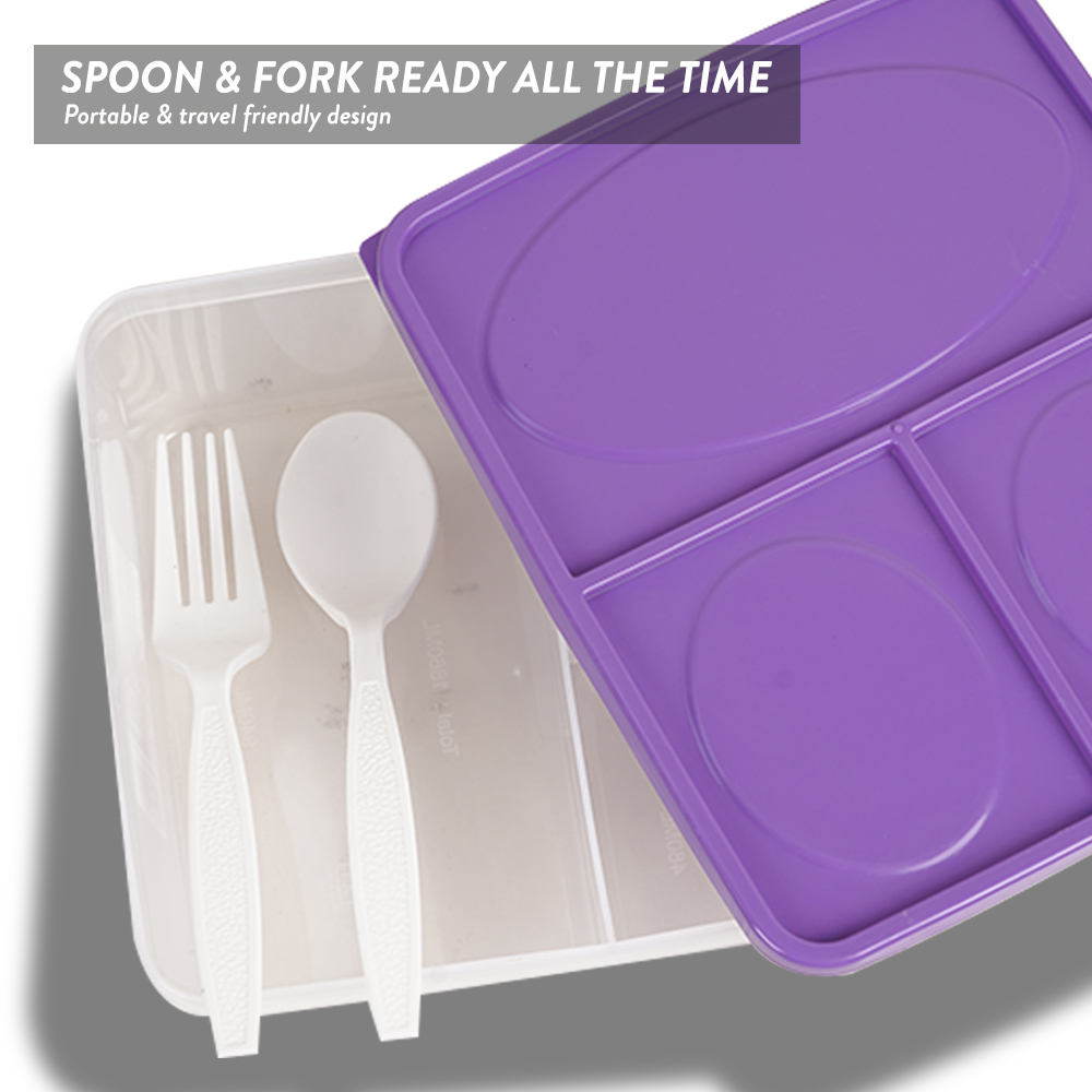 Elianware 1860ML 3 Compartments Microwavable Lunch Box Food Container Preparation with Spoon & Fork Big Capacity Bento