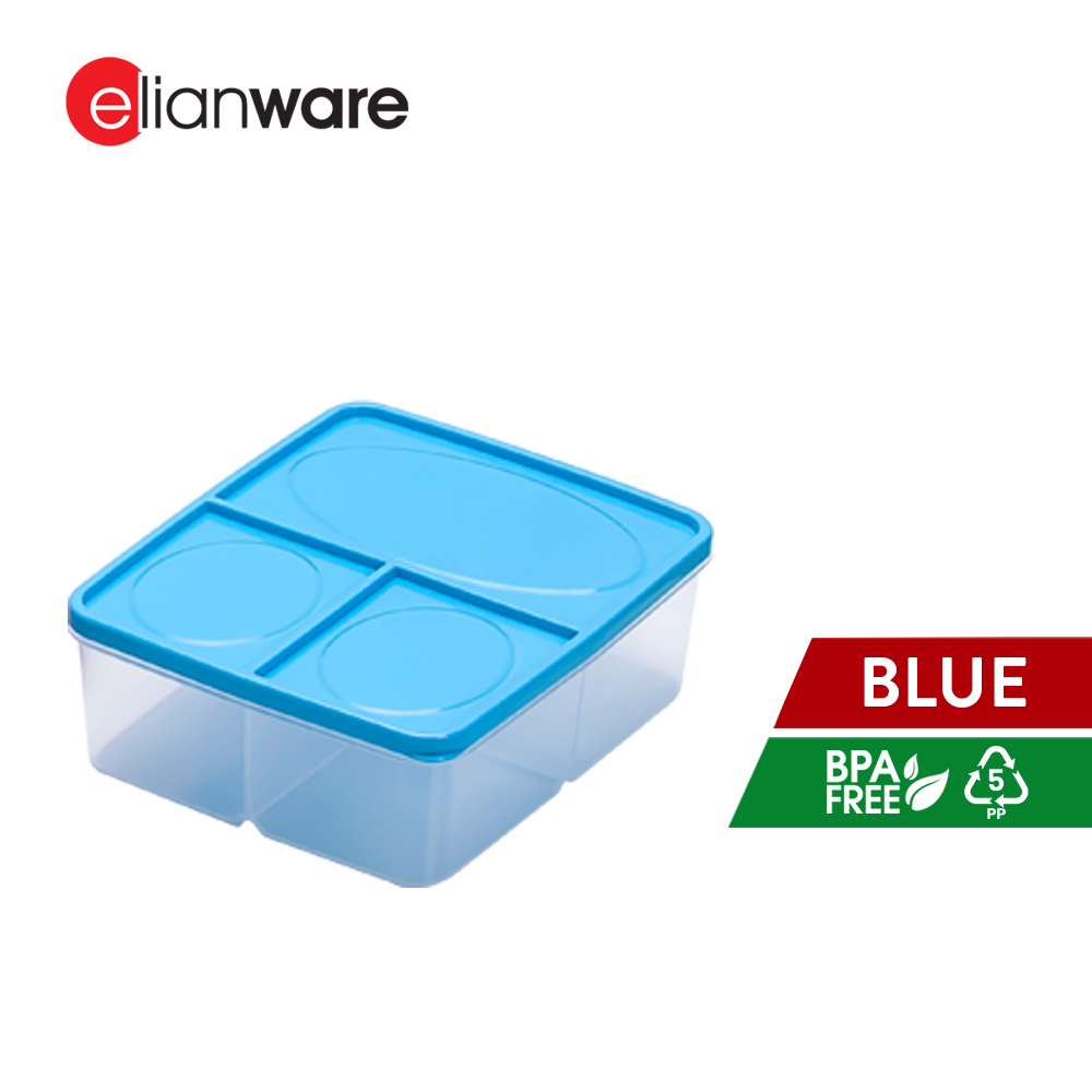 Elianware 1860ML 3 Compartments Microwavable Lunch Box Food Container Preparation with Spoon & Fork Big Capacity Bento