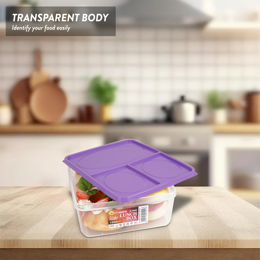 Elianware 1300ML 4 Compartments Microwavable Lunch Box Bento Food Container Keeper