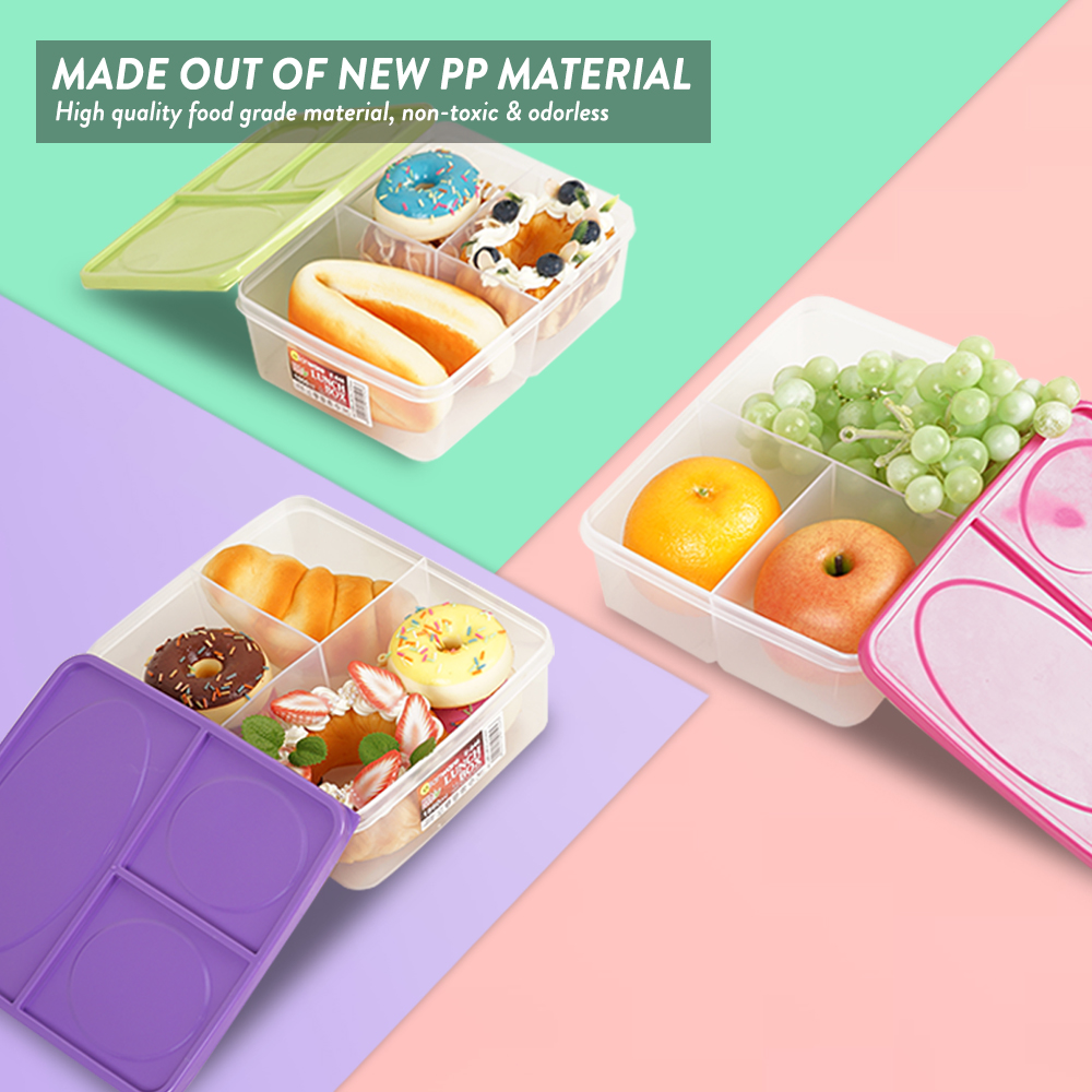 Elianware 1300ML 4 Compartments Microwavable Lunch Box Bento Food Container Keeper