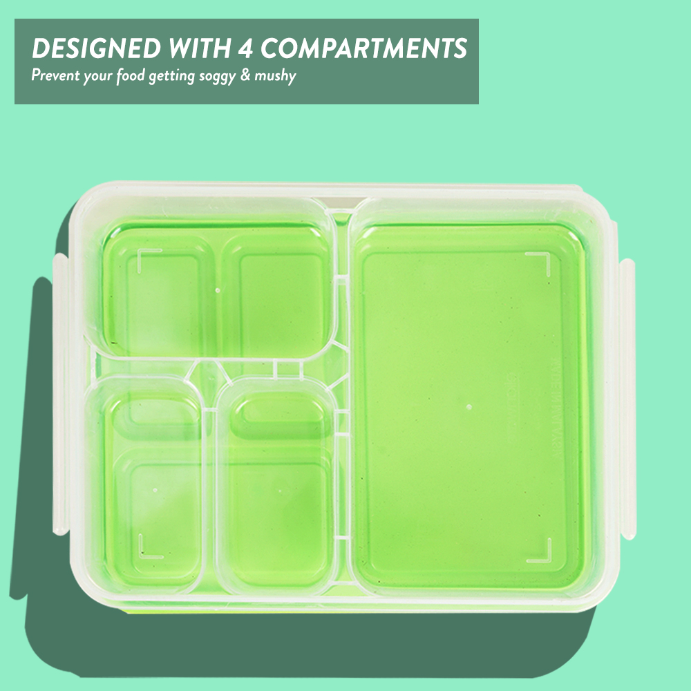 Elianware 1300ML 4 Compartments Microwavable Lunch Box Bento Food Container Keeper