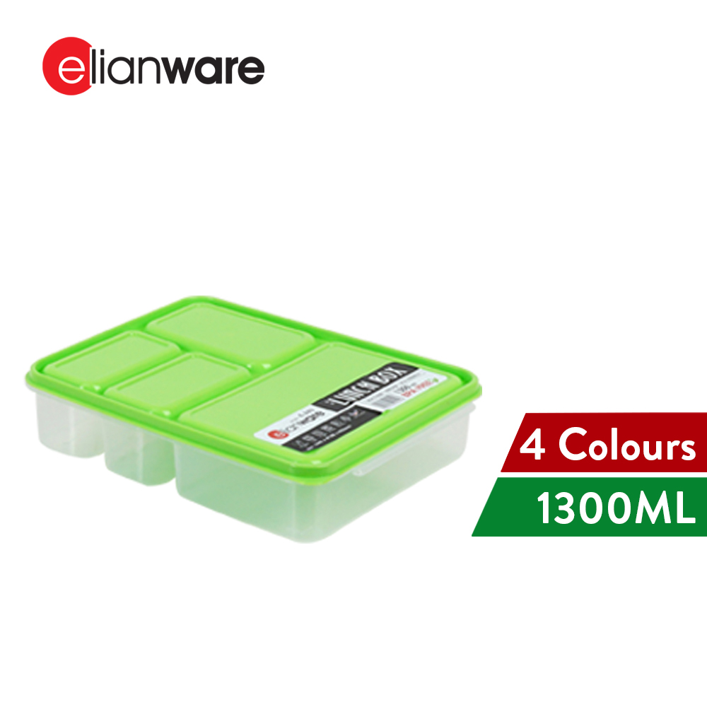 Elianware 1300ML 4 Compartments Microwavable Lunch Box Bento Food Container Keeper