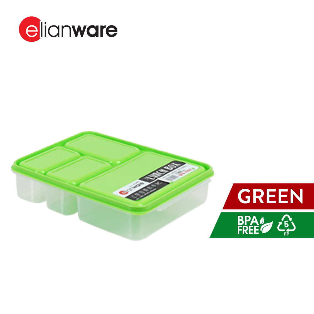 Elianware 1300ML 4 Compartments Microwavable Lunch Box Bento Food Container Keeper