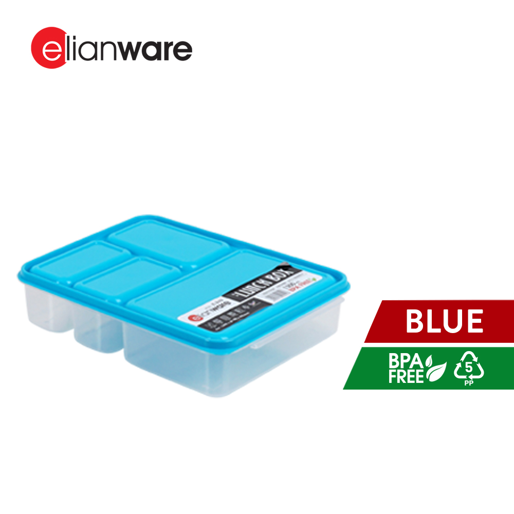 Elianware 1300ML 4 Compartments Microwavable Lunch Box Bento Food Container Keeper