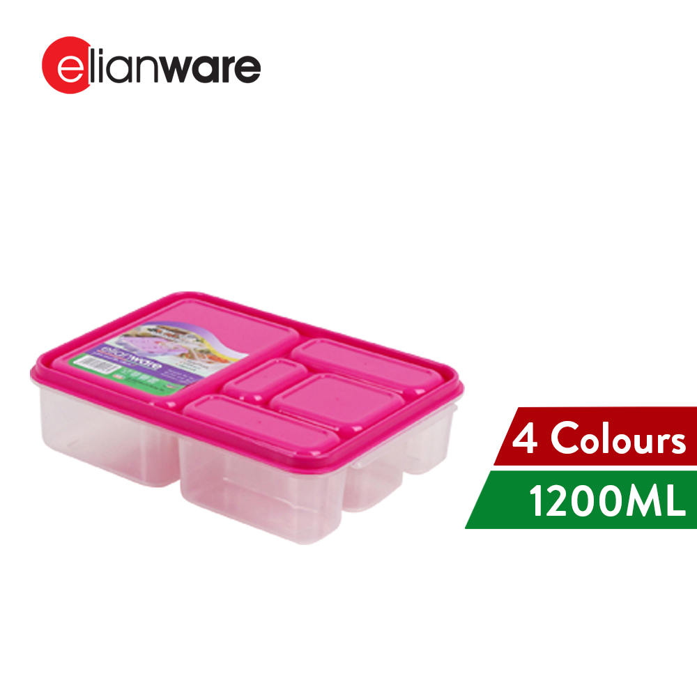 Elianware 950ML 5 Compartments Microwavable Lunch Box Diet Healthy Bento Food Container