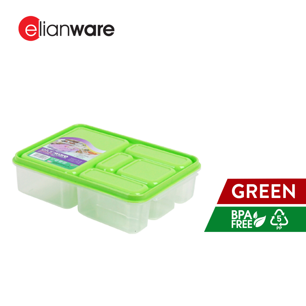 Elianware 950ML 5 Compartments Microwavable Lunch Box Diet Healthy Bento Food Container