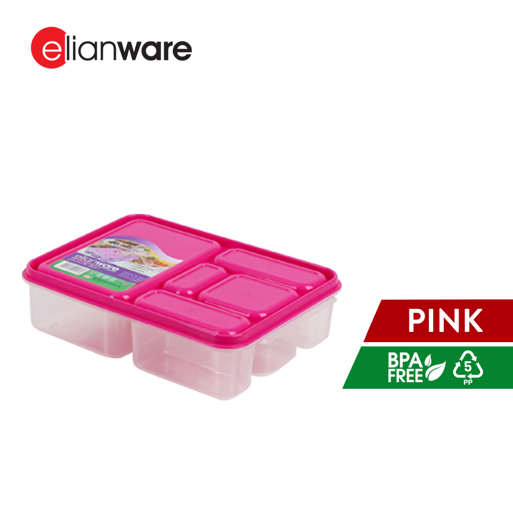 Elianware 950ML 5 Compartments Microwavable Lunch Box Diet Healthy Bento Food Container
