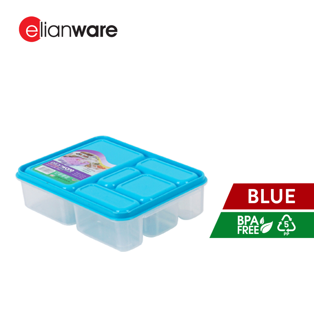 Elianware 950ML 5 Compartments Microwavable Lunch Box Diet Healthy Bento Food Container