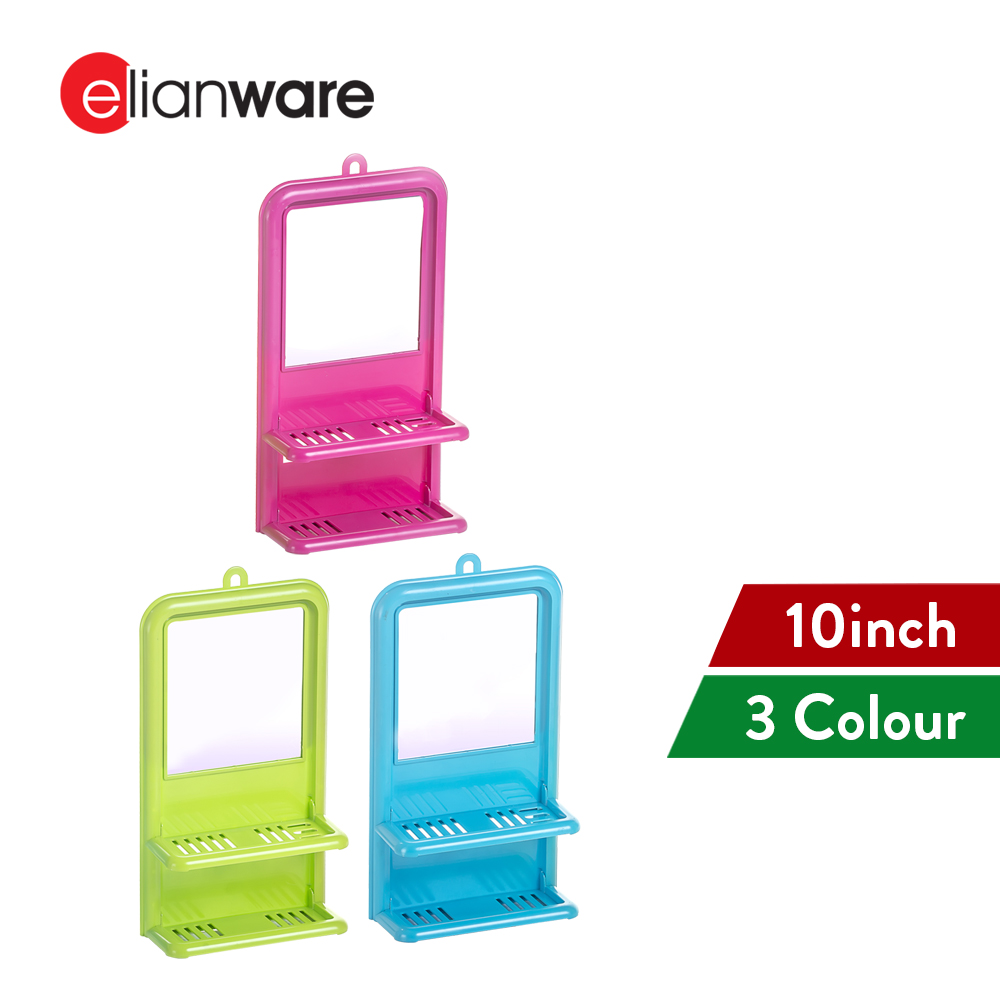 Elianware Bathroom 10" Mirror with Hook Cermin Bilik Mandi with 2 Layers Rack