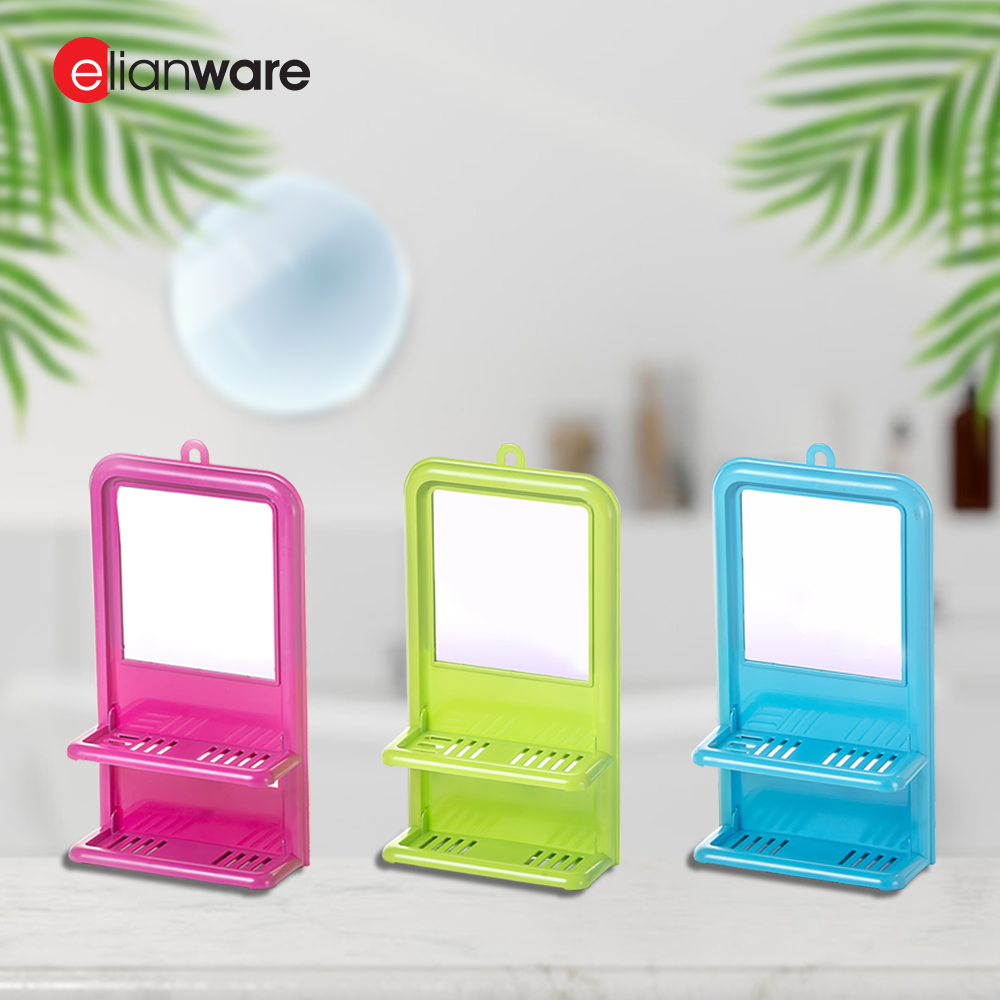 Elianware Bathroom 10" Mirror with Hook Cermin Bilik Mandi with 2 Layers Rack