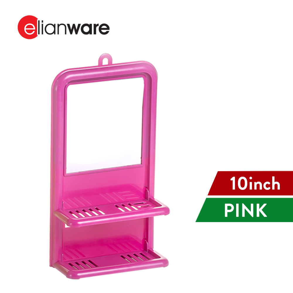 Elianware Bathroom 10" Mirror with Hook Cermin Bilik Mandi with 2 Layers Rack