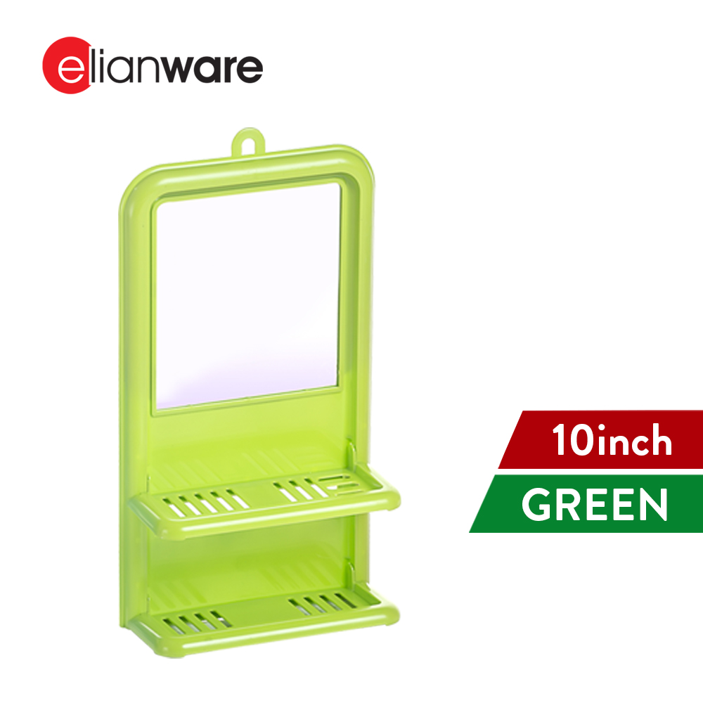 Elianware Bathroom 10" Mirror with Hook Cermin Bilik Mandi with 2 Layers Rack