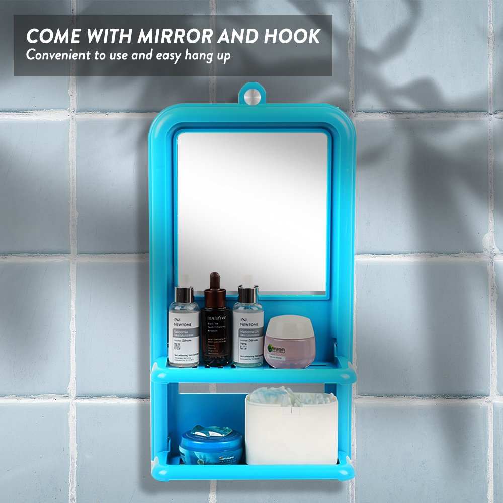 Elianware Bathroom 10" Mirror with Hook Cermin Bilik Mandi with 2 Layers Rack