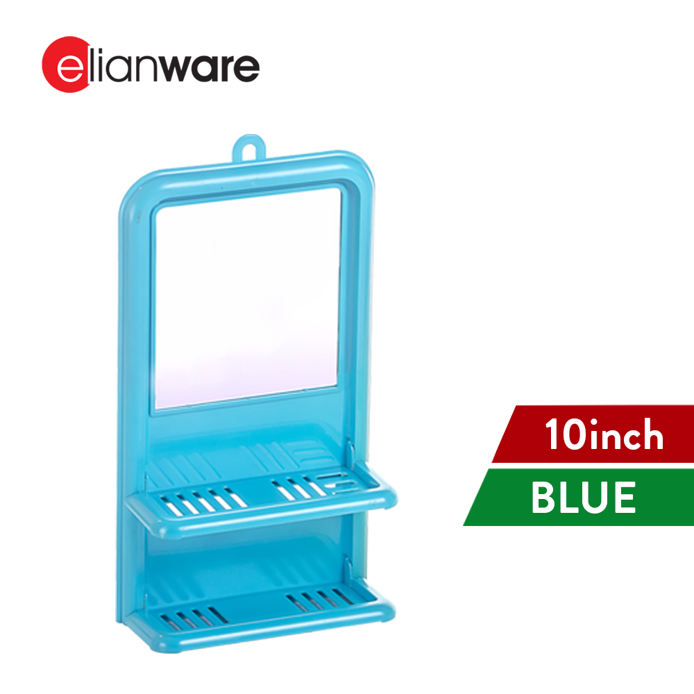 Elianware Bathroom 10" Mirror with Hook Cermin Bilik Mandi with 2 Layers Rack