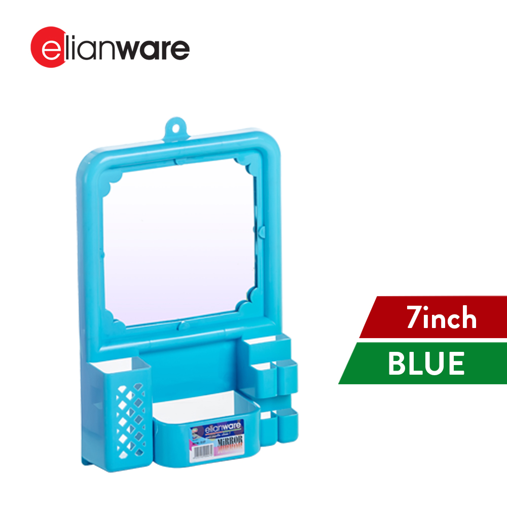 Elianware Bathrom 7" Mirror with Toothbrush Holder Cermin Bilik Air Tandas with Hook