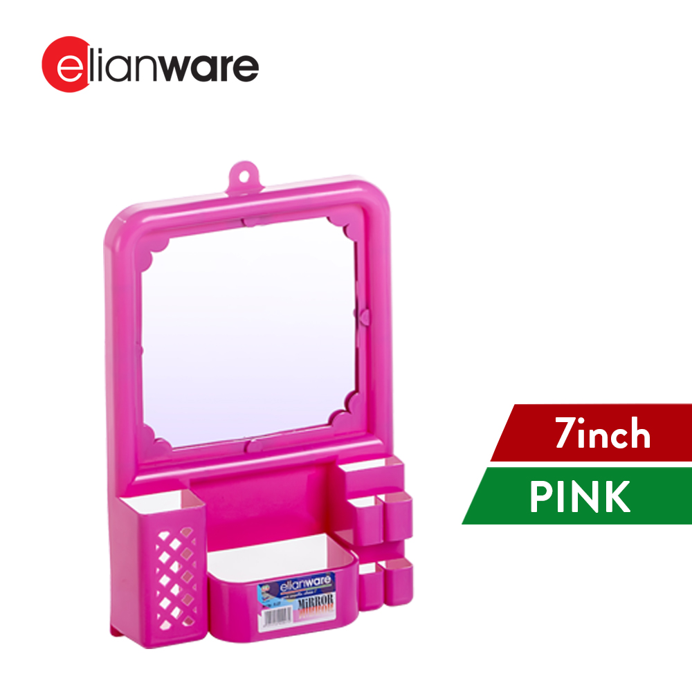 Elianware Bathrom 7" Mirror with Toothbrush Holder Cermin Bilik Air Tandas with Hook