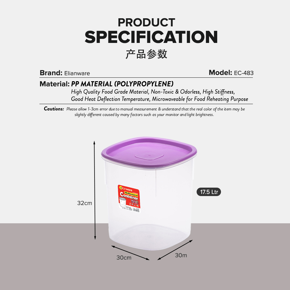 Elianware 1PC/3PCS 17.5Ltr Airtight Food Container Rice Storage Box Cat Food Bucket