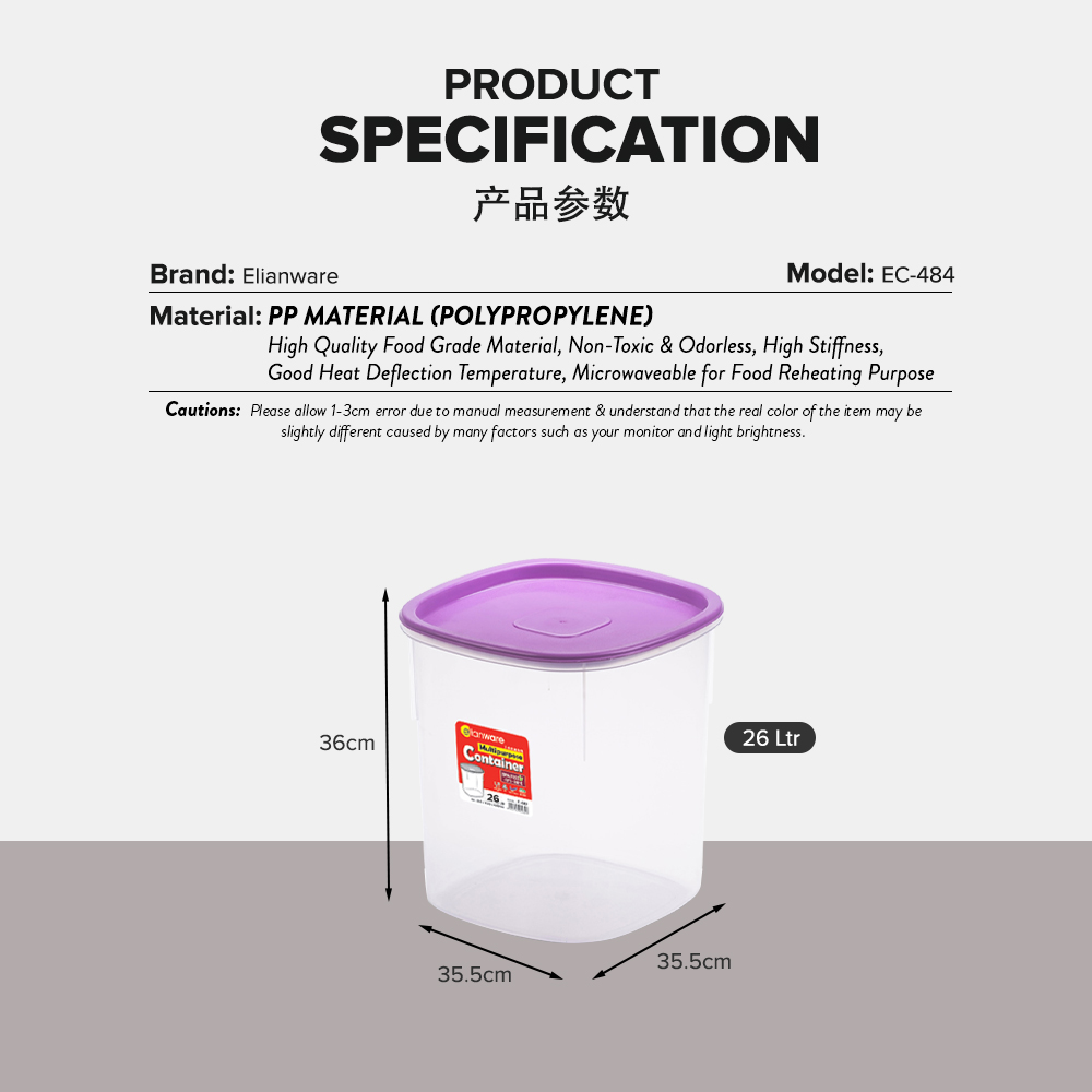 Elianware 1PC/3PCS 26Ltr Airtight Food Container Rice Storage Box Tong Air