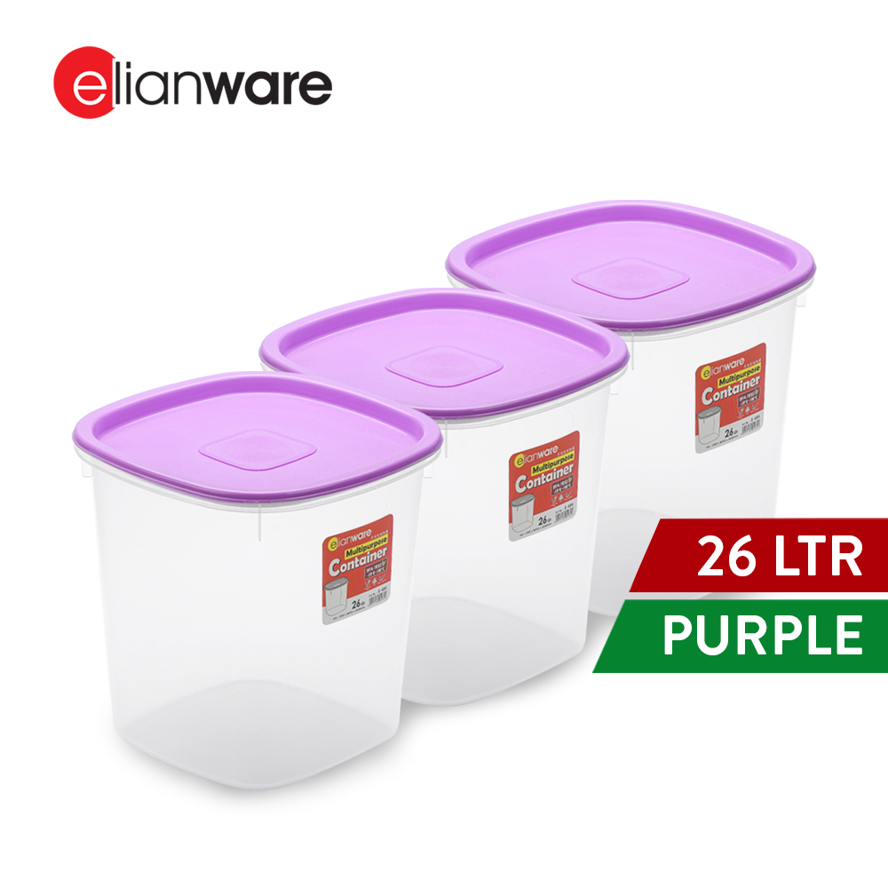 Elianware 1PC/3PCS 26Ltr Airtight Food Container Rice Storage Box Tong Air