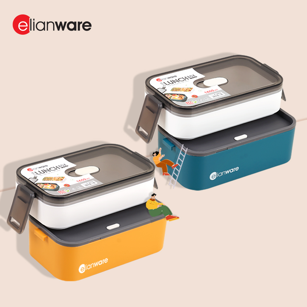 Elianware 1/2 Layers Bento Lunch Box Rectangular Modern Airtight Bekas Makanan