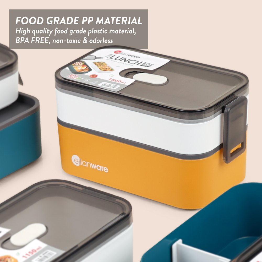 Elianware 1/2 Layers Bento Lunch Box Rectangular Modern Airtight Bekas Makanan
