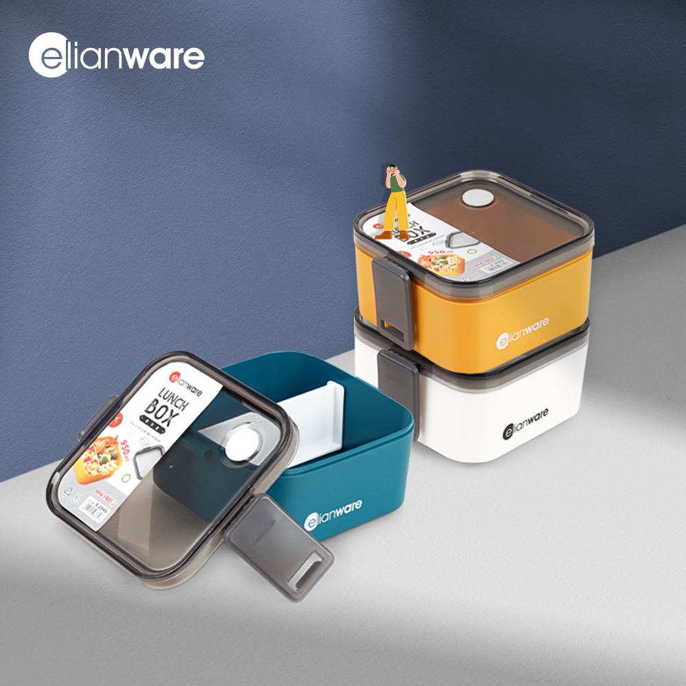 Elianware 1/2 Layers Office School Bento Lunch Box Square Modern Airtight Kids Bekas Makanan