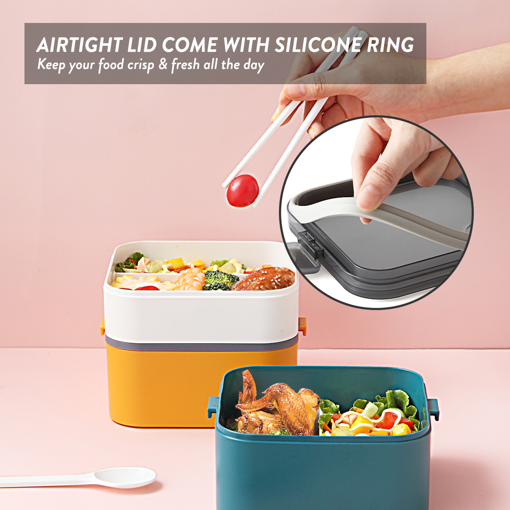 Elianware 1/2 Layers Office School Bento Lunch Box Square Modern Airtight Kids Bekas Makanan
