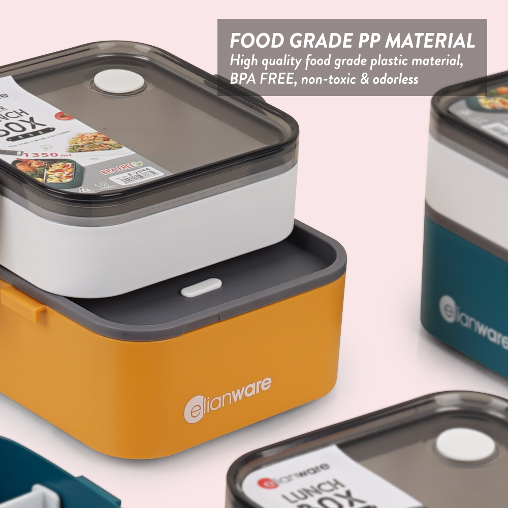 Elianware 1/2 Layers Office School Bento Lunch Box Square Modern Airtight Kids Bekas Makanan