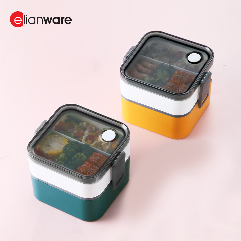 Elianware 1/2 Layers Office School Bento Lunch Box Square Modern Airtight Kids Bekas Makanan