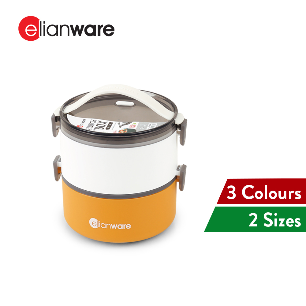 Elianware 1/2 Layers Bento Lunch Box Round Modern Airtight Soup Bekas Makanan with Handle