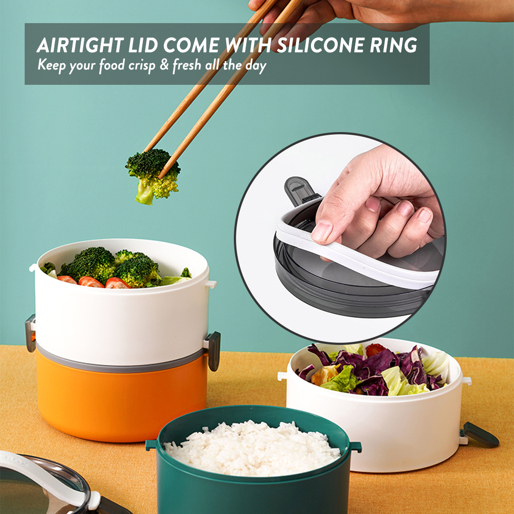 Elianware 1/2 Layers Bento Lunch Box Round Modern Airtight Soup Bekas Makanan with Handle