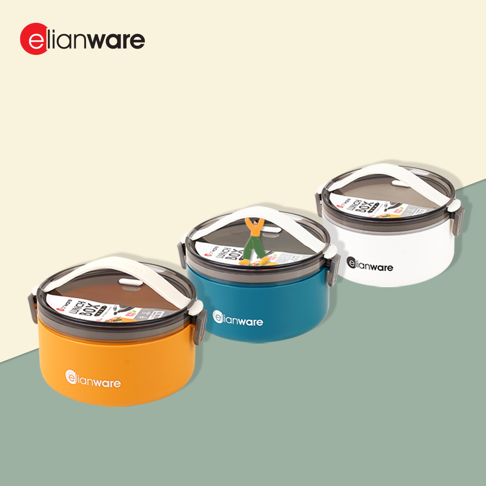Elianware 1/2 Layers Bento Lunch Box Round Modern Airtight Soup Bekas Makanan with Handle
