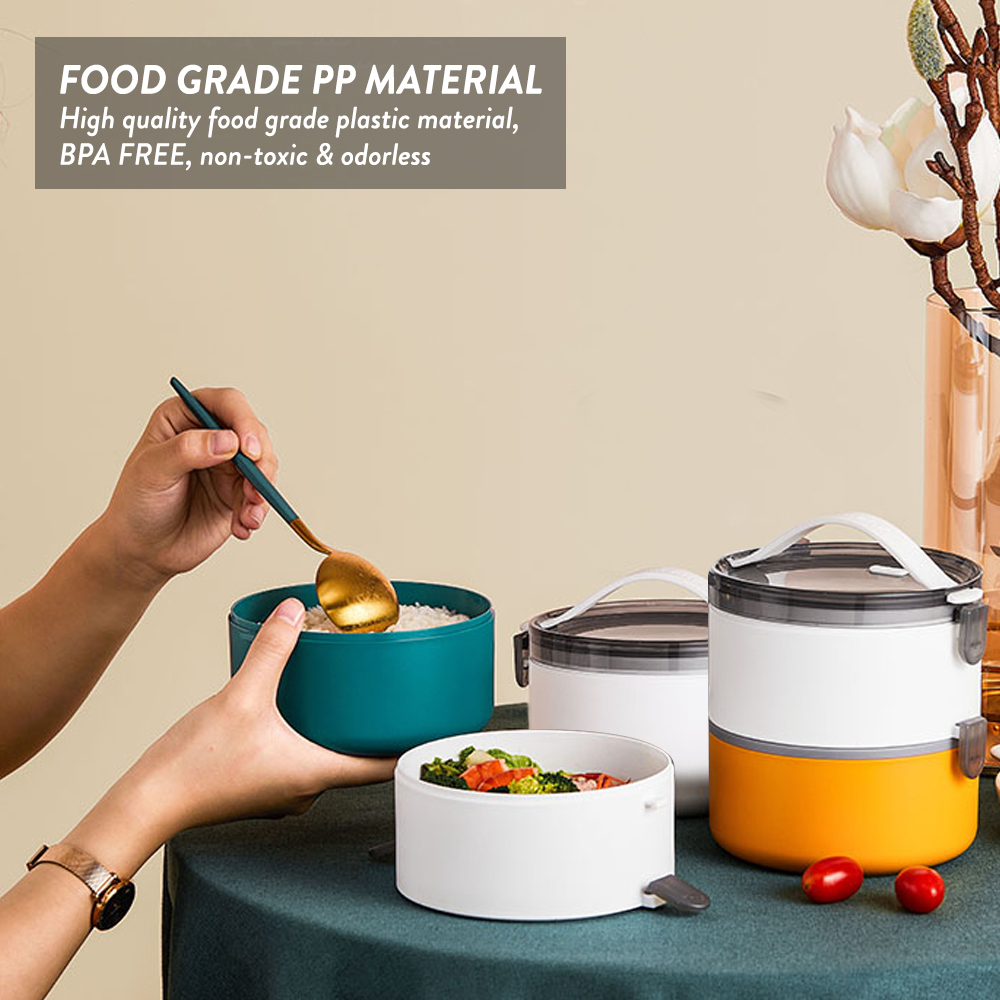 Elianware 1/2 Layers Bento Lunch Box Round Modern Airtight Soup Bekas Makanan with Handle