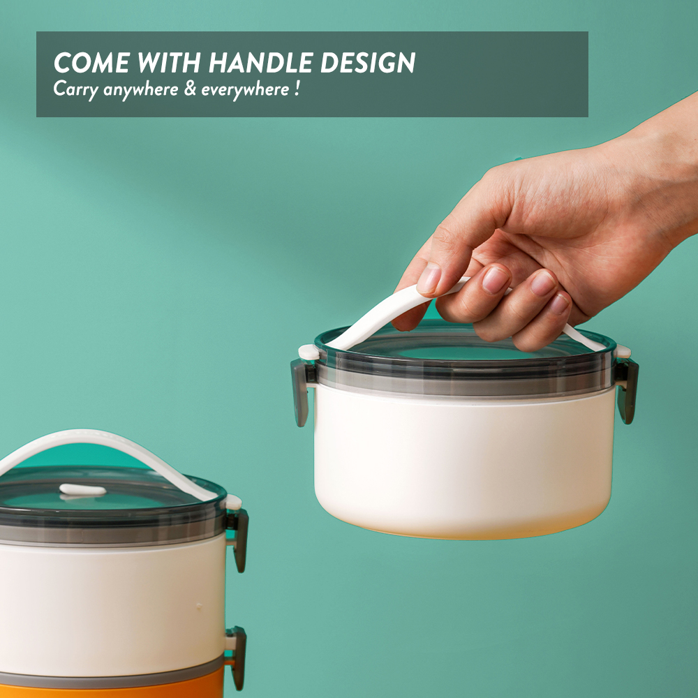 Elianware 1/2 Layers Bento Lunch Box Round Modern Airtight Soup Bekas Makanan with Handle