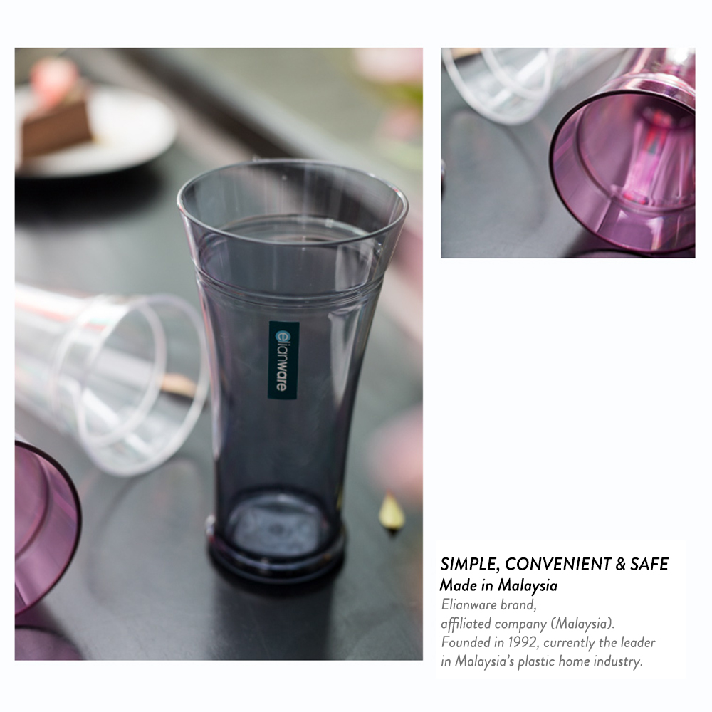 Elianware 1/3PCS Unbreakable Cup Elegant Cawan Plastik Transparent Mug