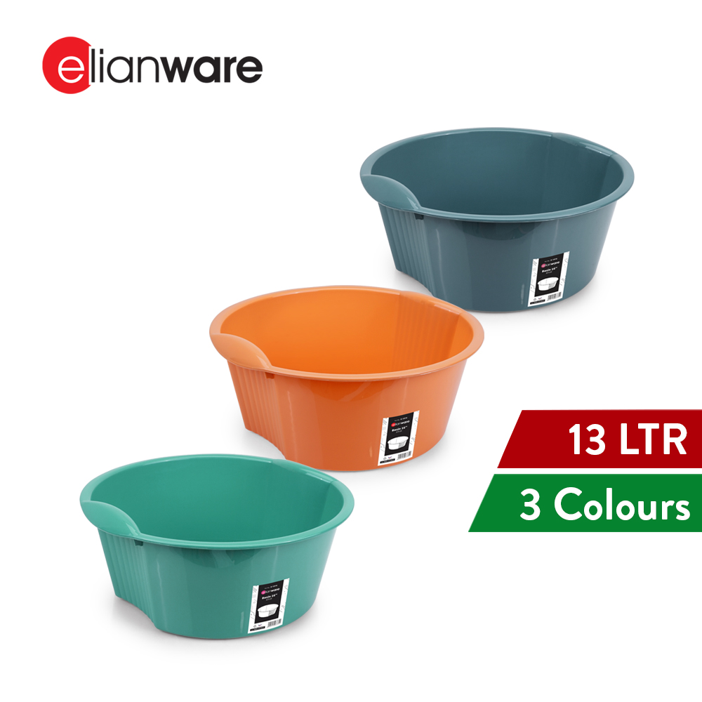 Elianware Big Round Plastic Basin Washing Vege & Fruit Bathroom Basket Foot Soaking Bucket (14/16 Inch)