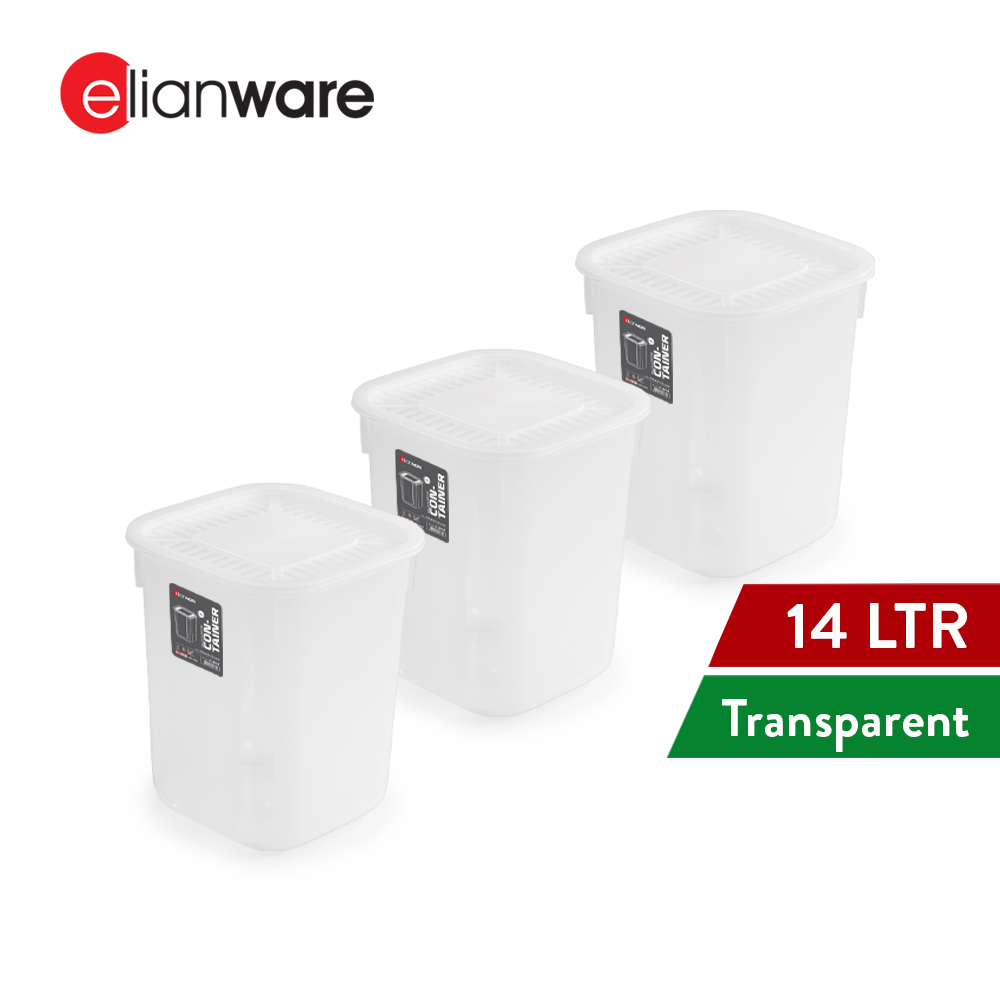 Elianware 1PC/3PCS 14Ltr Large Airtight Container Bekas Beras Keropok Rice Storage