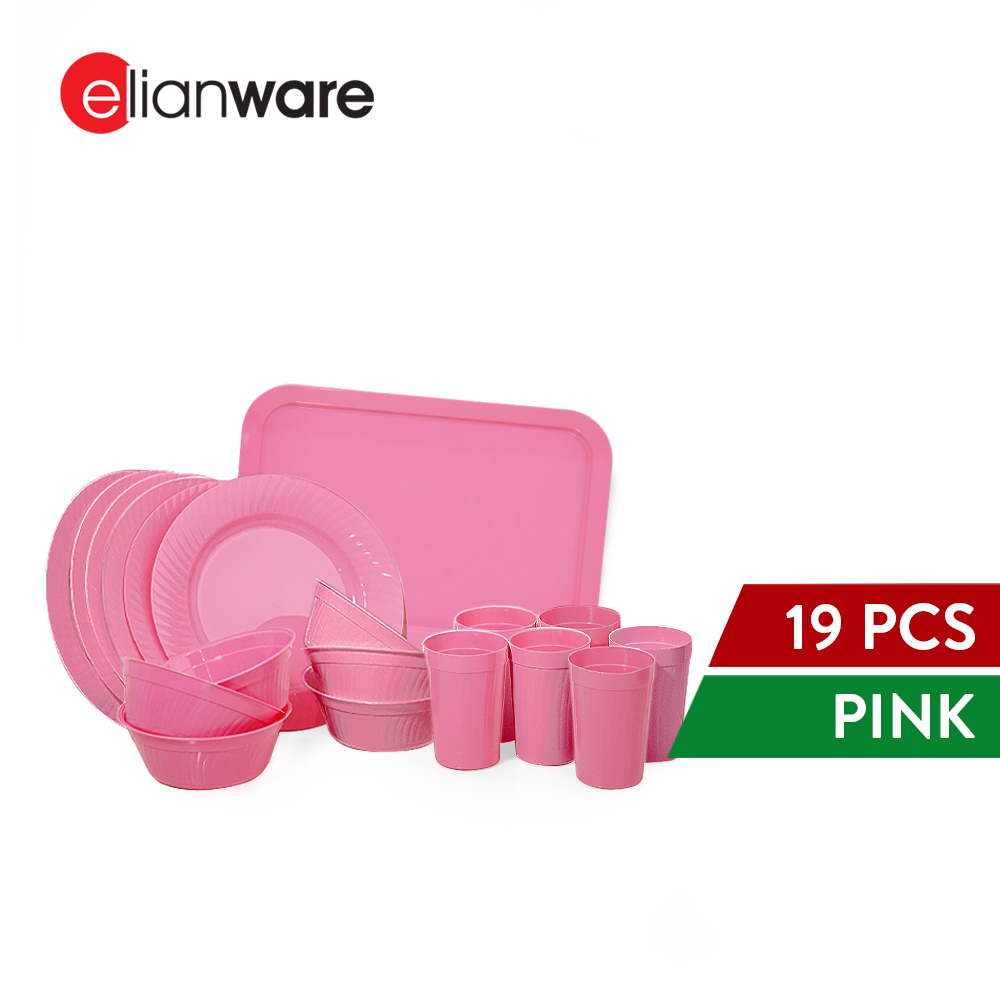 Elianware 19PCS Potluck Picnic Party Pinggan Mangkuk Set Dining Plate Bowl with Cup