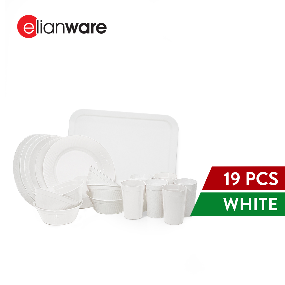 Elianware 19PCS Potluck Picnic Party Pinggan Mangkuk Set Dining Plate Bowl with Cup