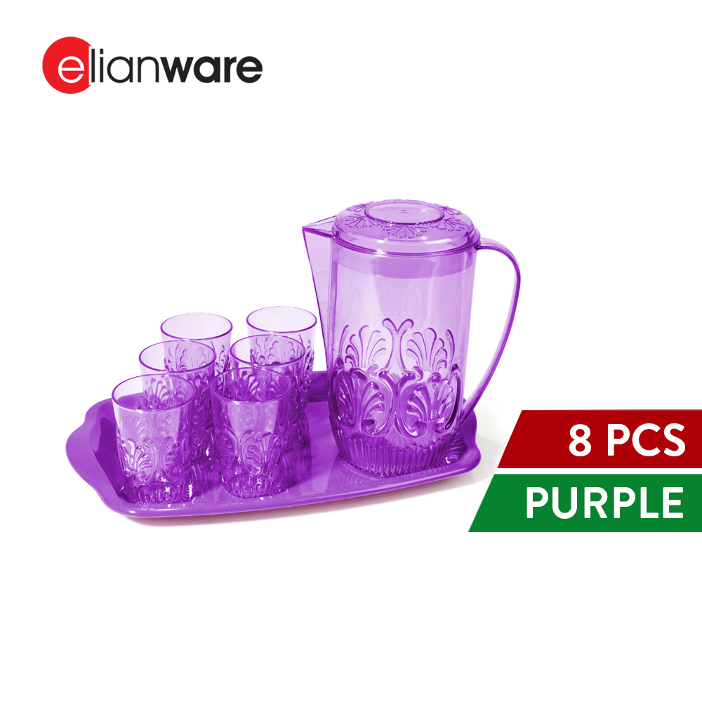 Elianware BPA Free Premium 2Ltr Water Jug & Cup Cawan (200ML x 6) with Tray Set