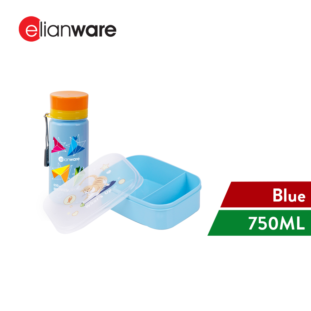 Elianware 1PC/SET Microwaveable Kids School Bento Lunch Box with Strap Water Bottle (650ml)