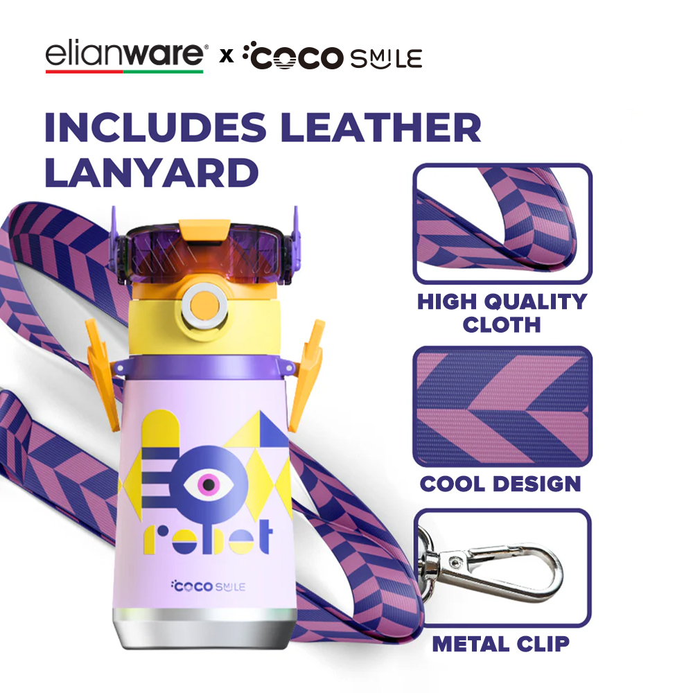 Elianware x Cocosmile Robot Straw Cup Insulated Bottle with Strap 500ML