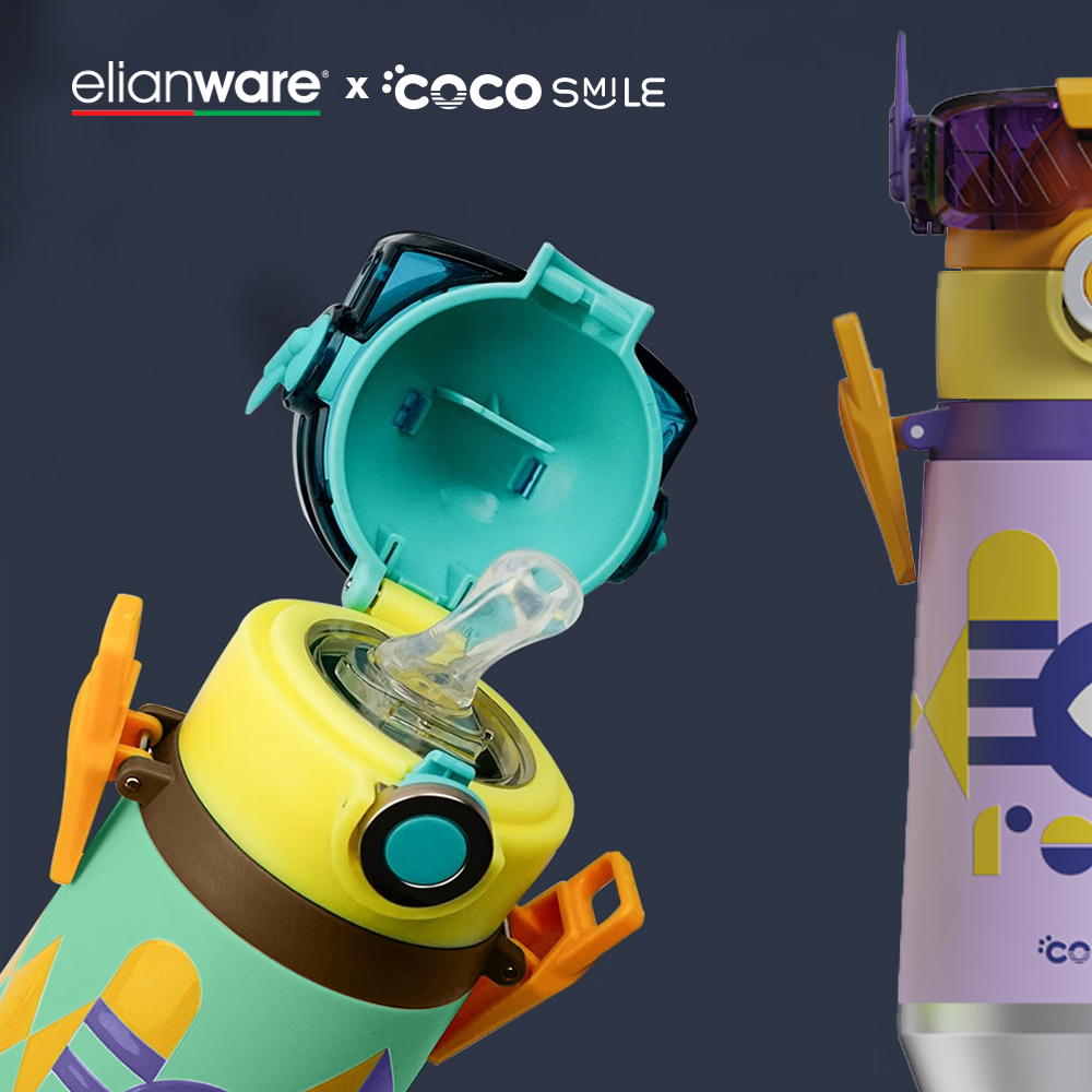 Elianware x Cocosmile Robot Straw Cup Insulated Bottle with Strap 500ML