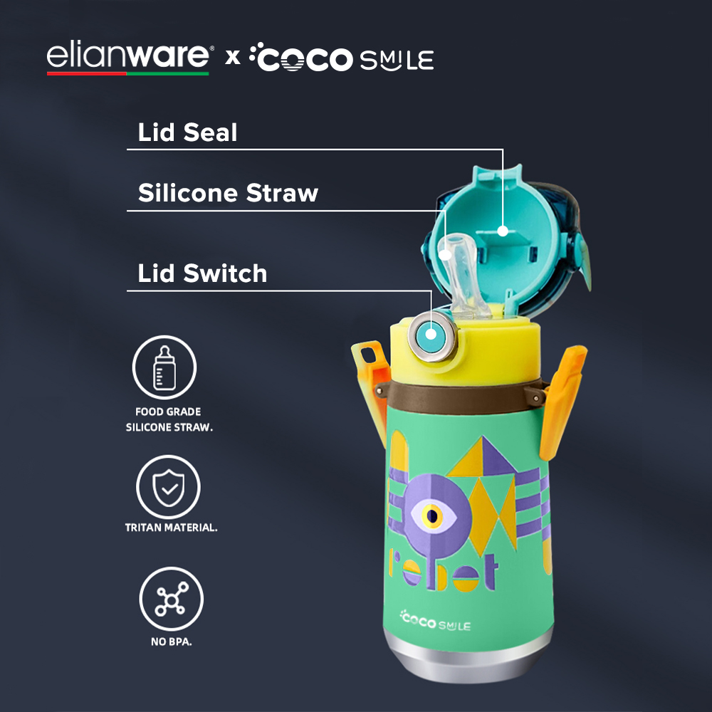 Elianware x Cocosmile Robot Straw Cup Insulated Bottle with Strap 500ML