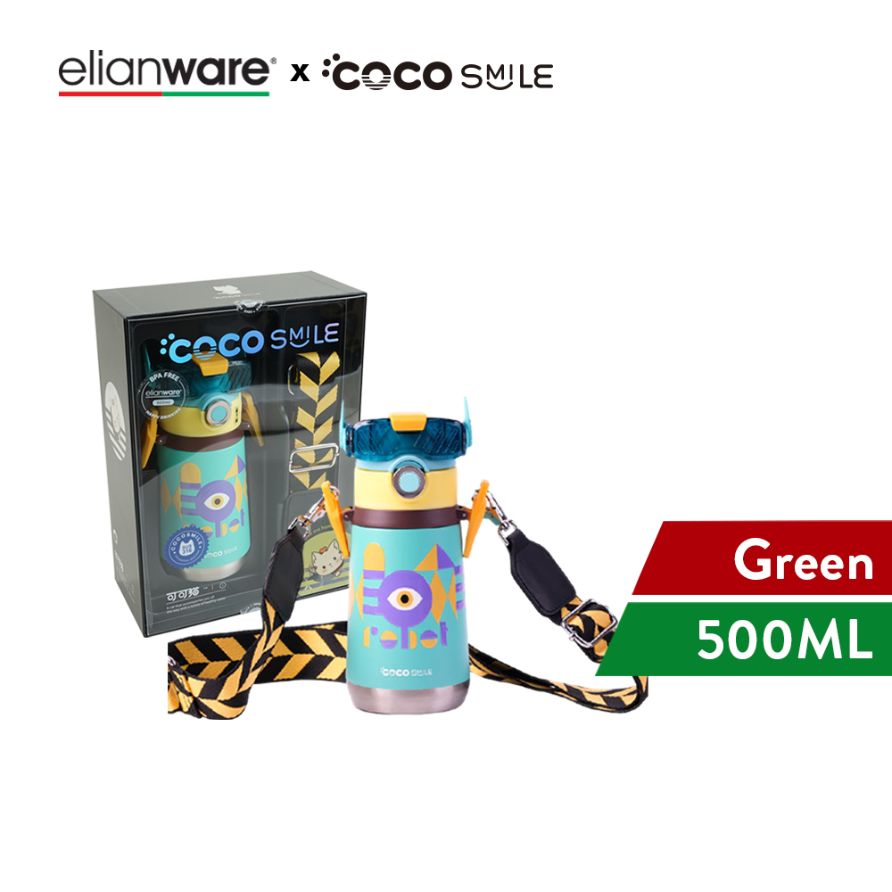 Elianware x Cocosmile Robot Straw Cup Insulated Bottle with Strap 500ML