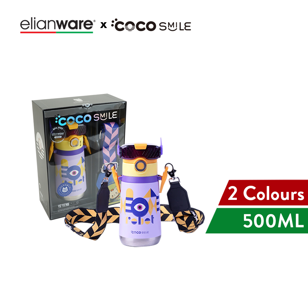 Elianware x Cocosmile Robot Straw Cup Insulated Bottle with Strap 500ML