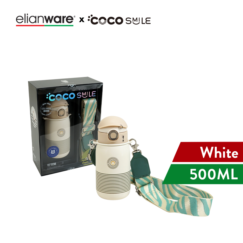 Elianware x CocoSmile Coco Hat Stripe Cup Insulated Vacuum Flask with Straw 500ML