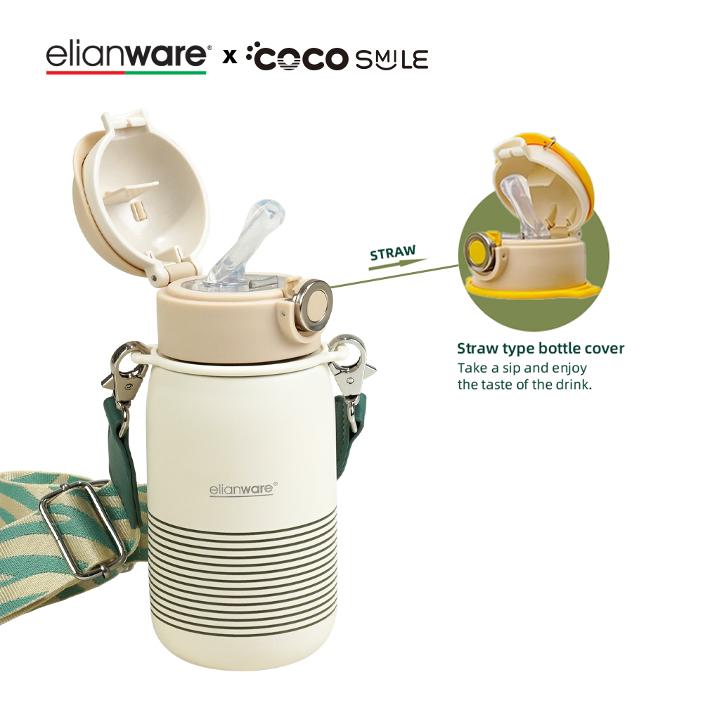 Elianware x CocoSmile Coco Hat Stripe Cup Insulated Vacuum Flask with Straw 500ML